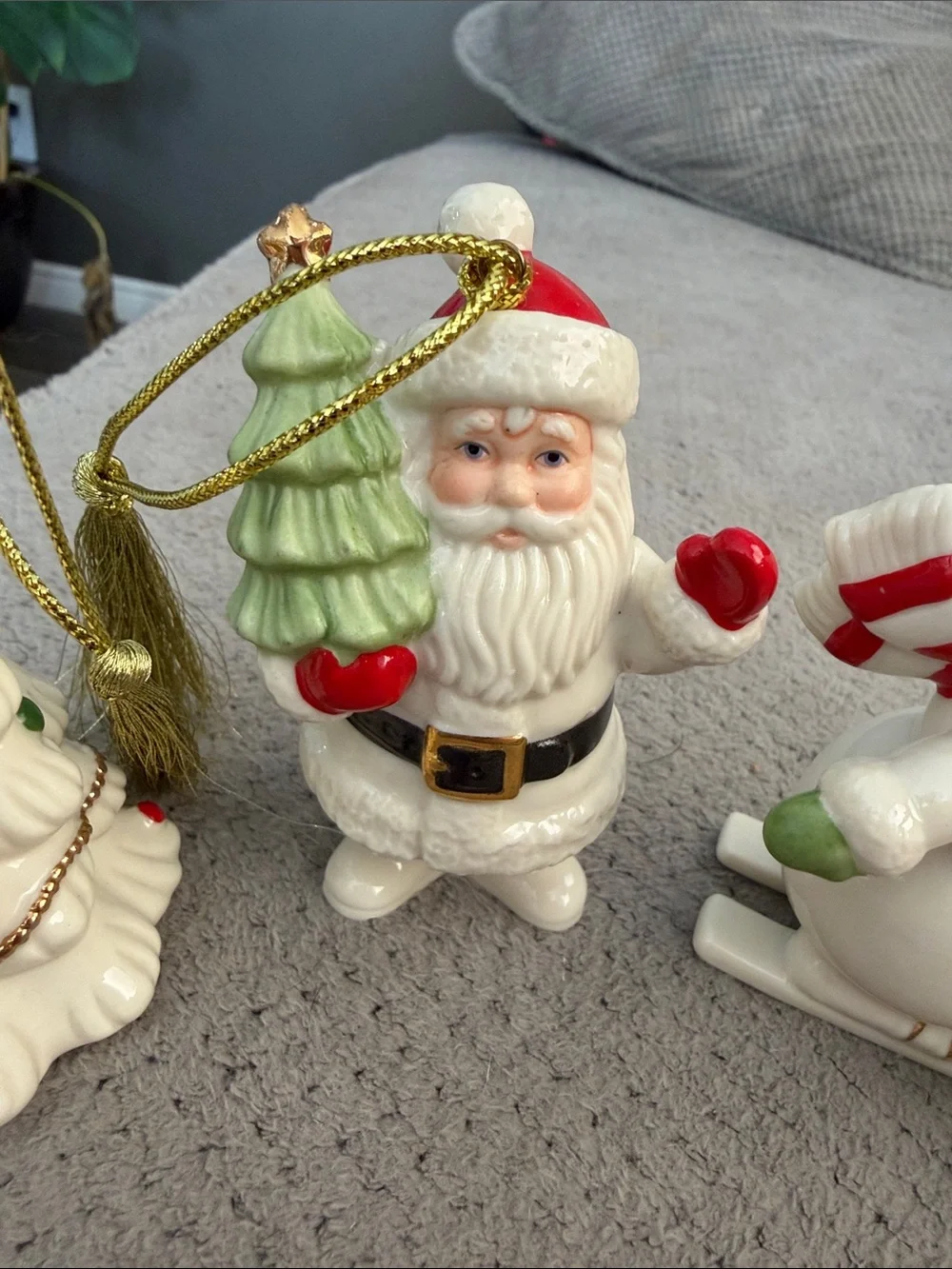 Lenox White Ceramic Christmas Ornament Set with Red & Green Accents